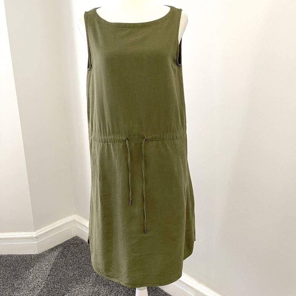 Eileen Fisher Dress Size XS Organic Cotton Knee Length Drawstring Waist Pockets